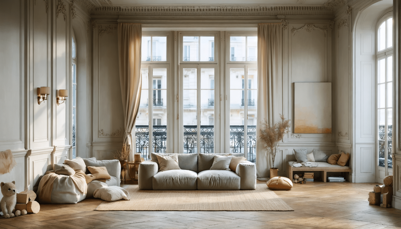 découvrez un appartement familial qui modernise l’élégance haussmannienne grâce à des touches de bois blond et une atmosphère chaleureuse.